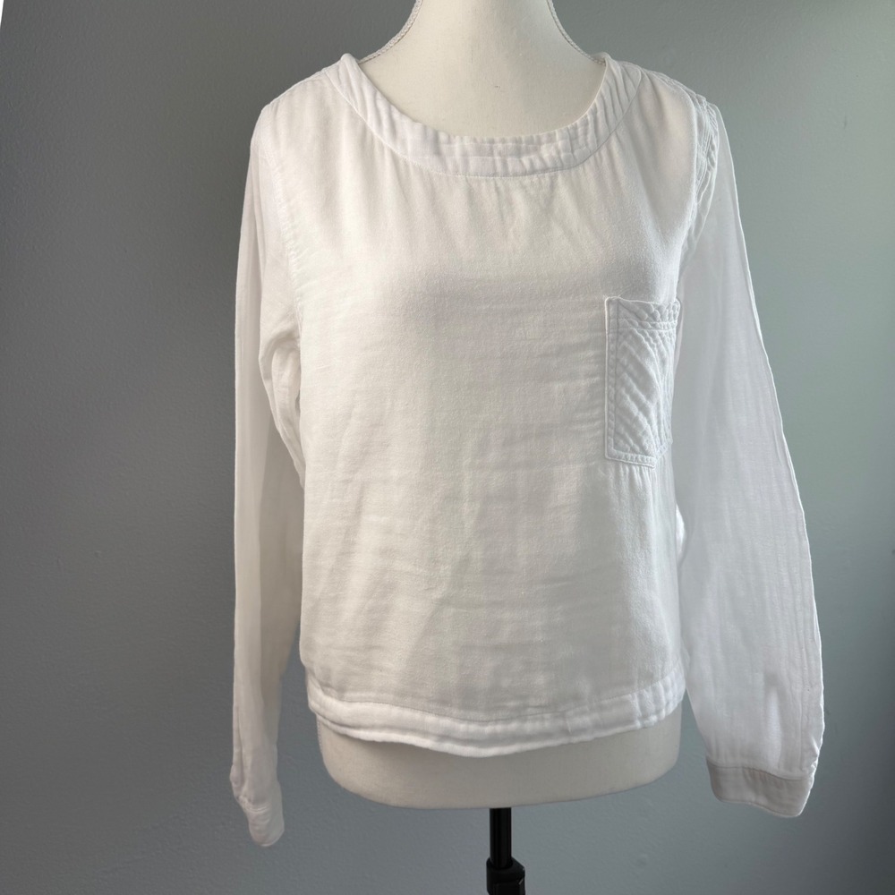 Cloth & Stone Small White Cotton Gauze Long Sleeve Button Back Top Minimalist
